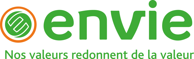 Logo d'Envie acteur de l’économie circulaire, la création d’emplois locaux et l’insertion professionnelle, la limitation des déchets